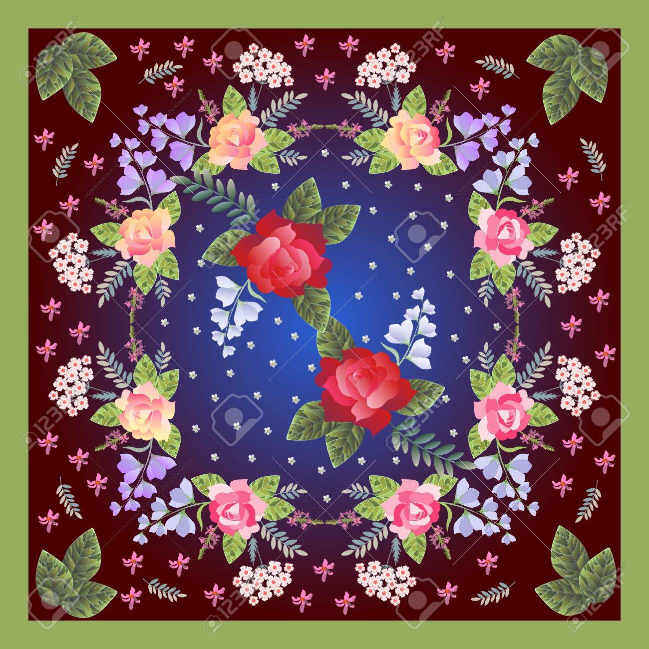 floral bandana print with roses sage turkish carnation and