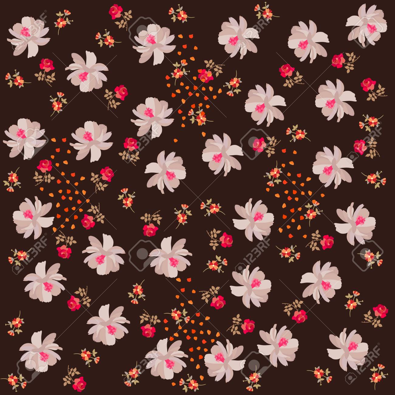 Ditsy Floral Endless Pattern Tiny Roses And Small Cosmos Flowers Royalty Free Cliparts Vectors And Stock Illustration Image 118877076
