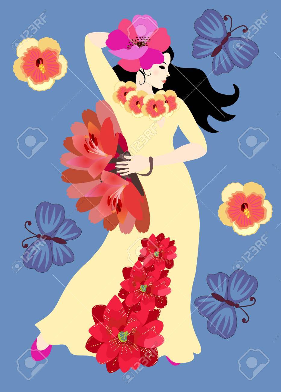 yellow dress with red flowers
