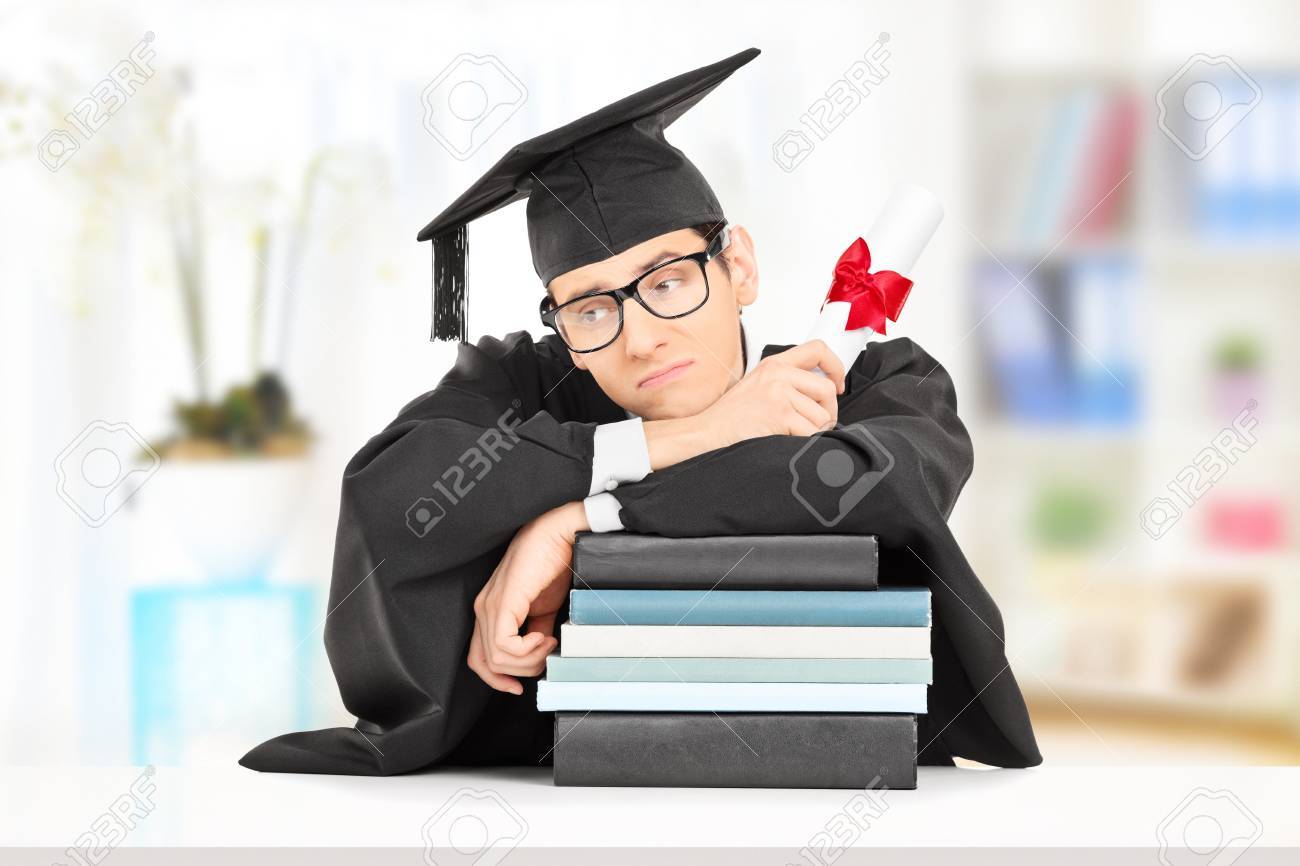 worried college graduate leaning