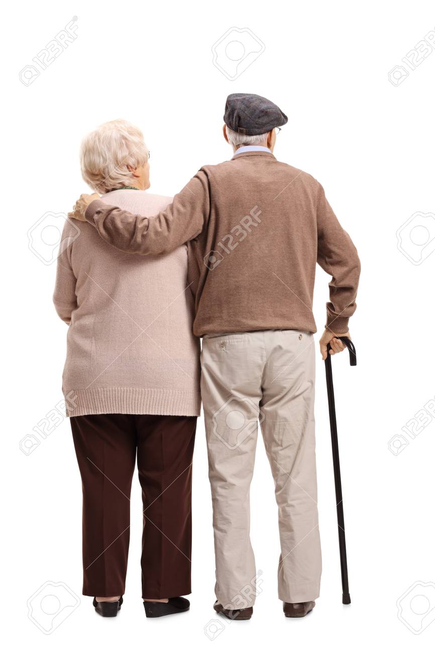 Full length rear view shot of an elderly couple isolated on white background - 79593503 Full length rear view shot of an elderly couple isolated on white background - 79593503