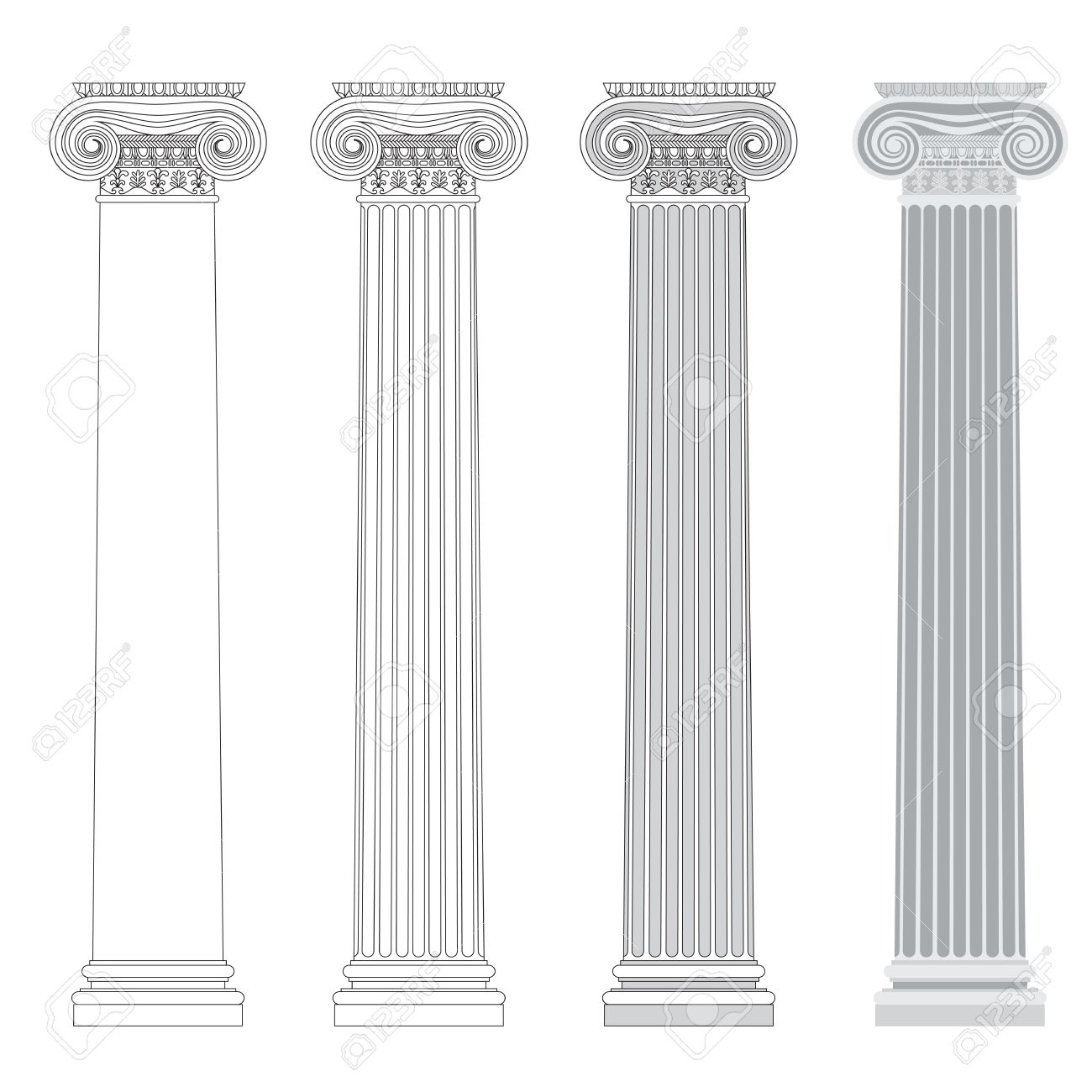 ionic column in different styles an outline a fill color outline column styles