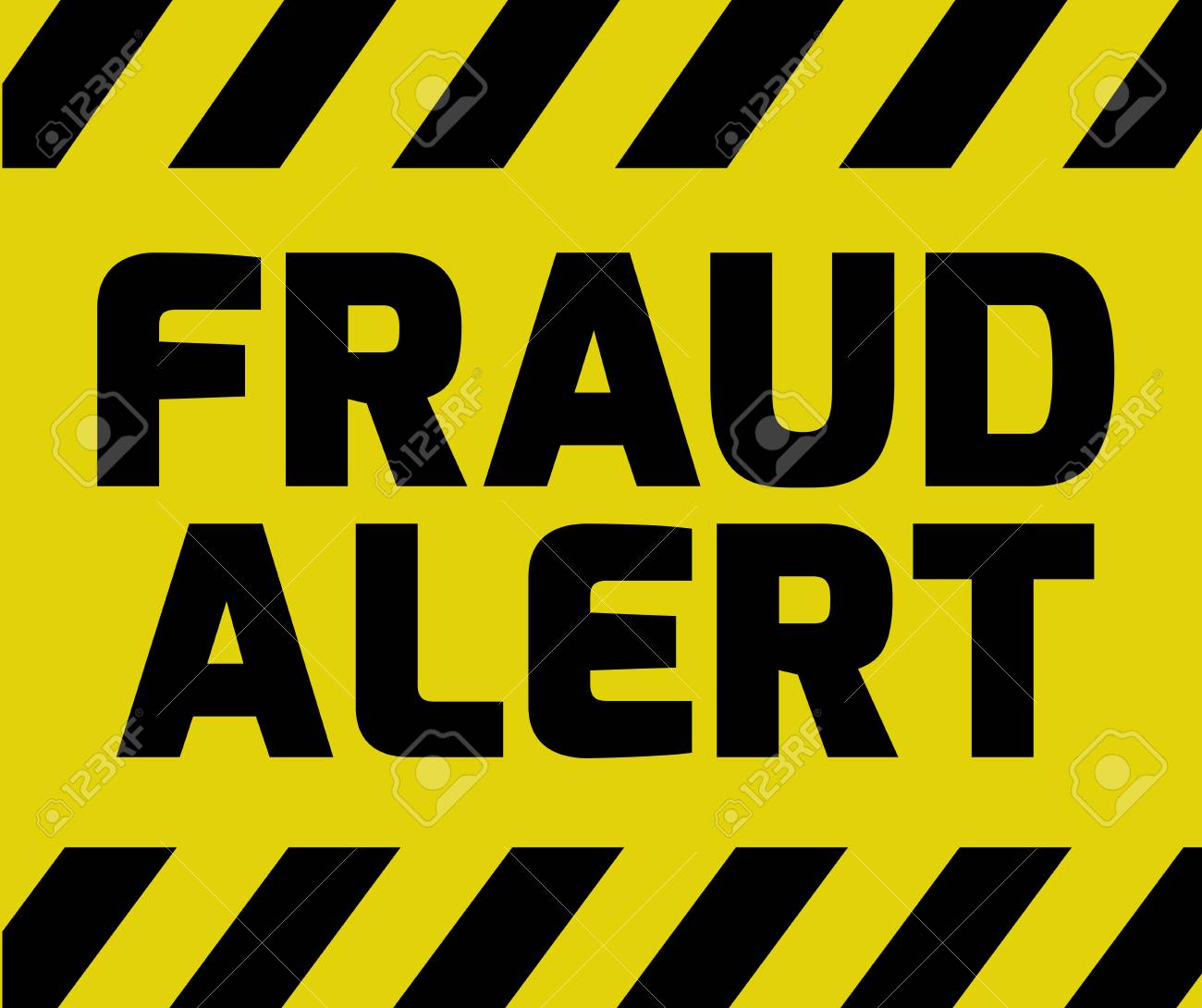 Fraud Alert sign yellow with stripes, road sign variation. Bright vivid sign with warning message. - 62996383 Fraud Alert sign yellow with stripes, road sign variation. Bright vivid sign with warning message. - 62996383