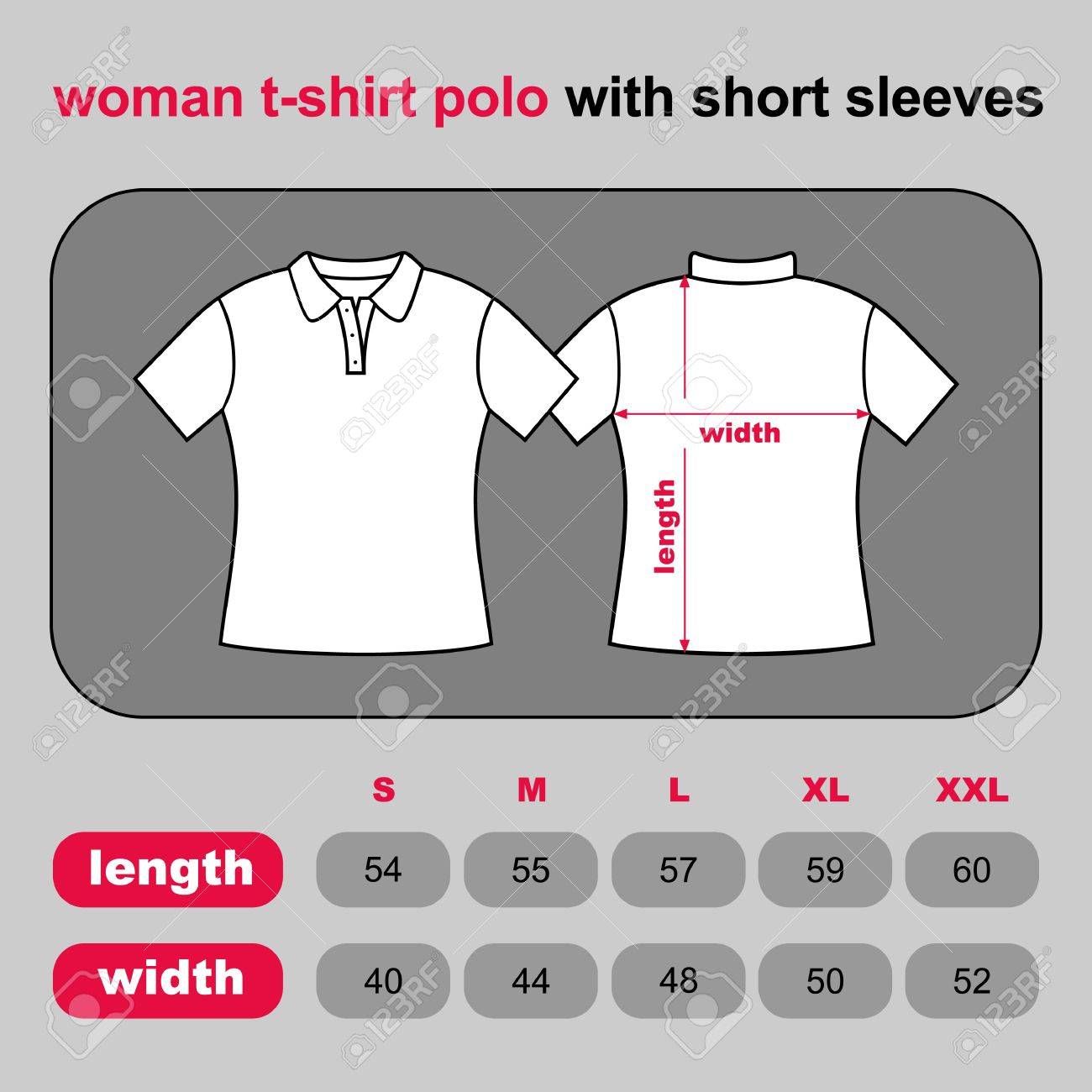 T Shirt Woman Polo Back And Front Table Sizes Shirt Vector