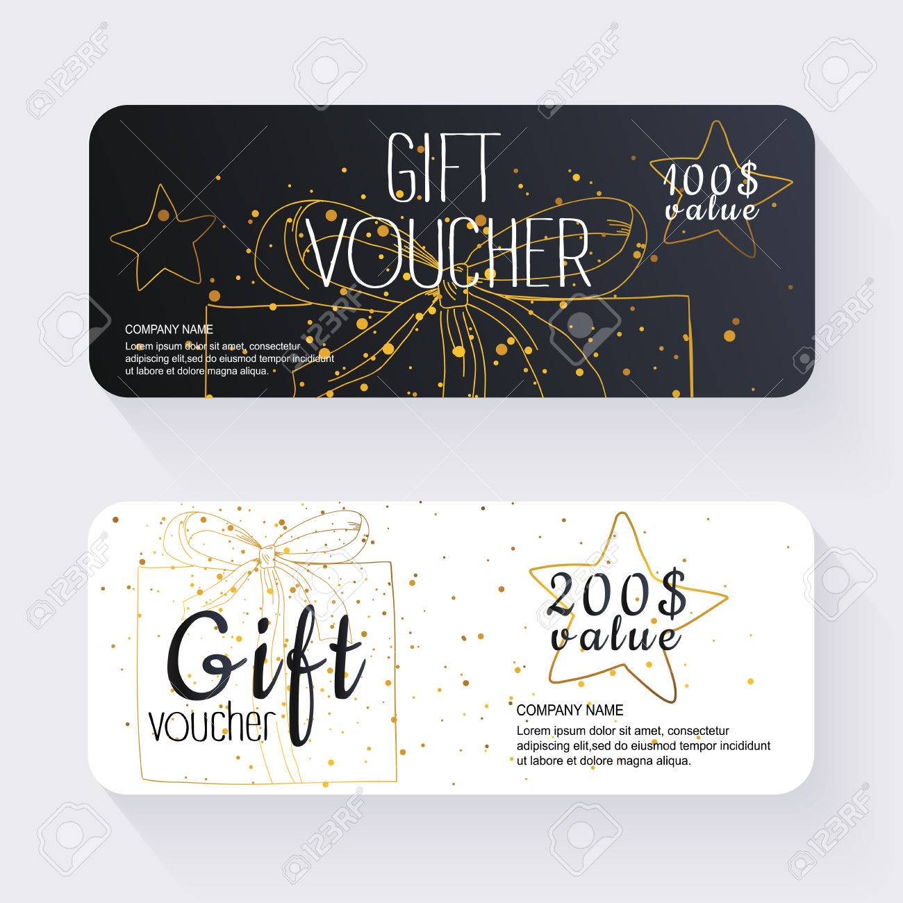 gift voucher template with gold gift box gift certificate