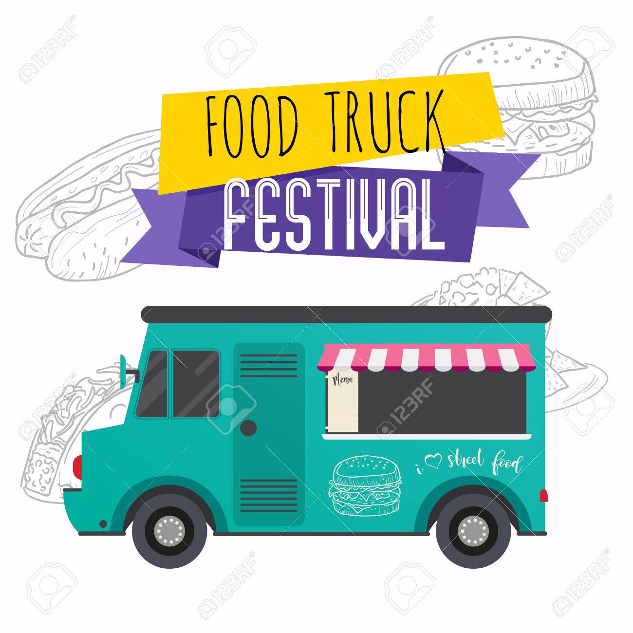 Food Truck Festival Brochure Flat Design Style Modern Vector