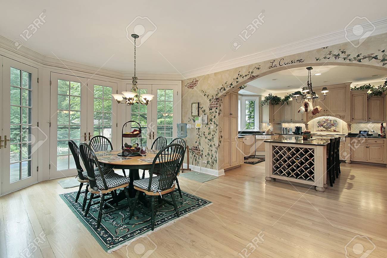 Modern Kitchen With Eating Area And Outside View Stock Photo