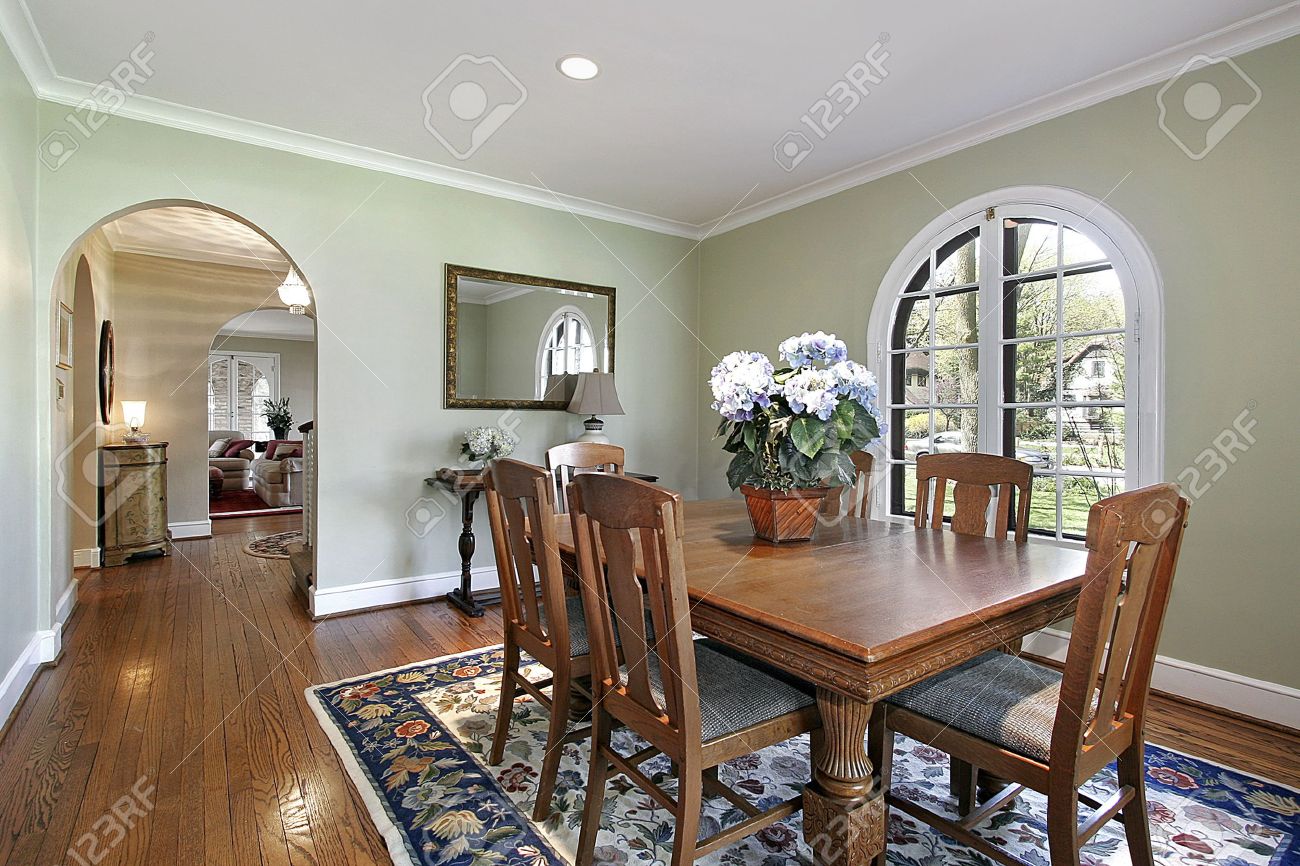 dining room with green walls and arch stock photo, picture and dining room with green walls and arch stock photo, picture and