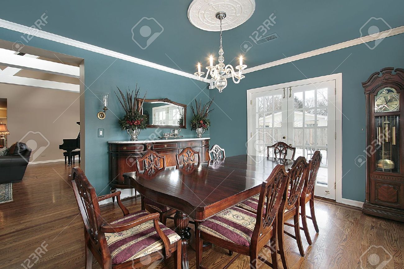 elegant dining room with slate blue walls stock photo, picture and elegant dining room with slate blue walls stock photo, picture and