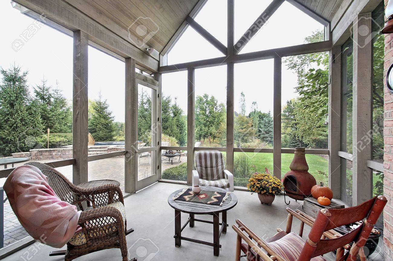 Screen Porch In Luxury Home With Patio View Stock Photo, Picture Screen Porch In Luxury Home With Patio View Stock Photo, Picture