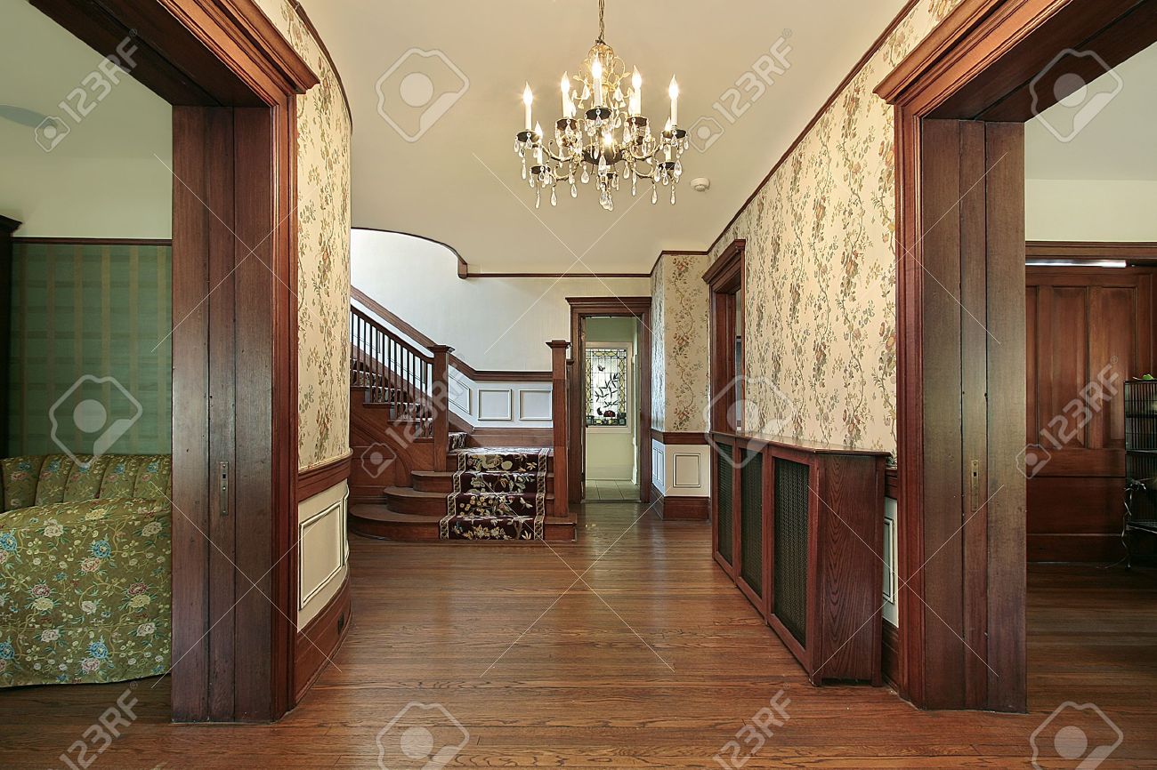 Foyer In Older Home With Wood Paneling Stock Photo Picture And