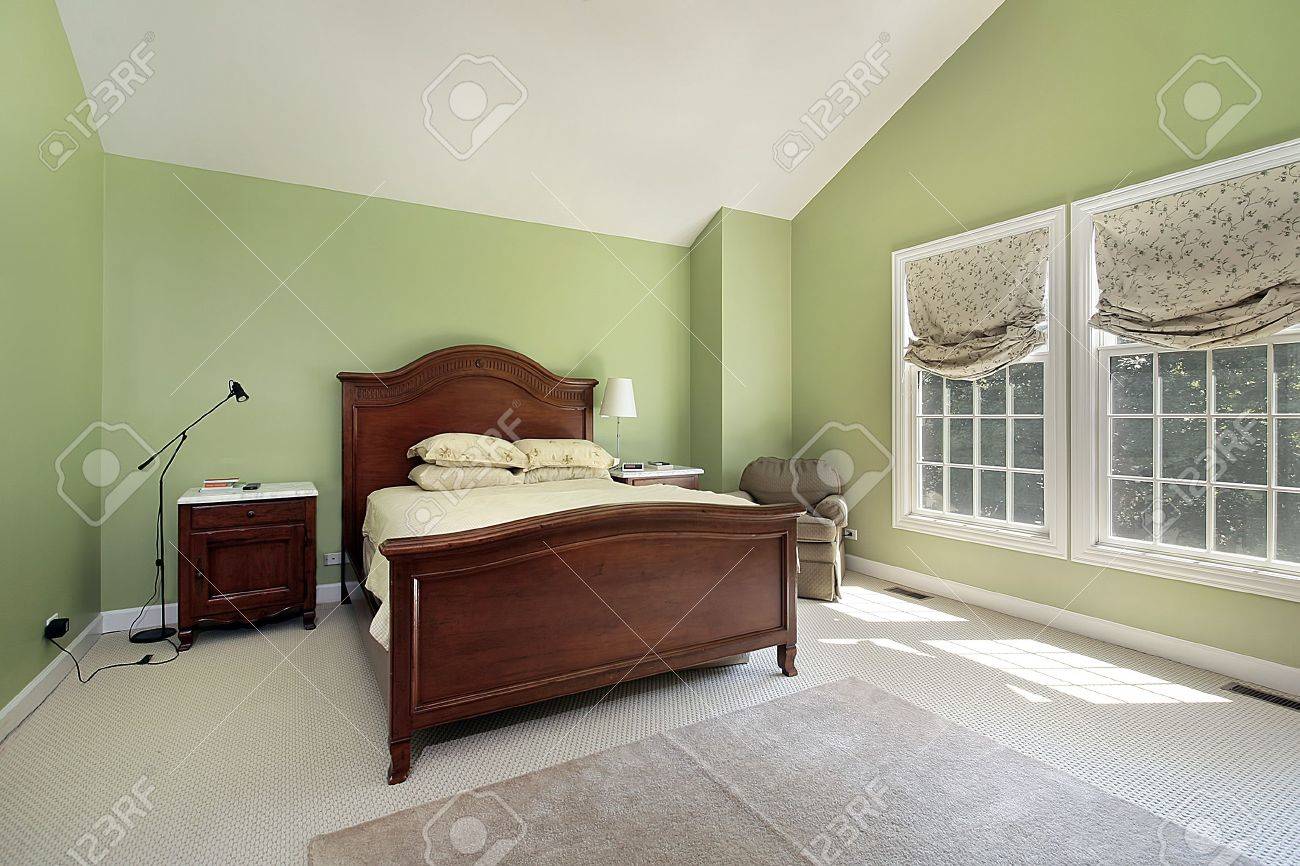 Master Bedroom Green Walls master bedroom in suburban home with green walls stock photo Master Bedroom Green Walls master bedroom in suburban home with green walls stock photo