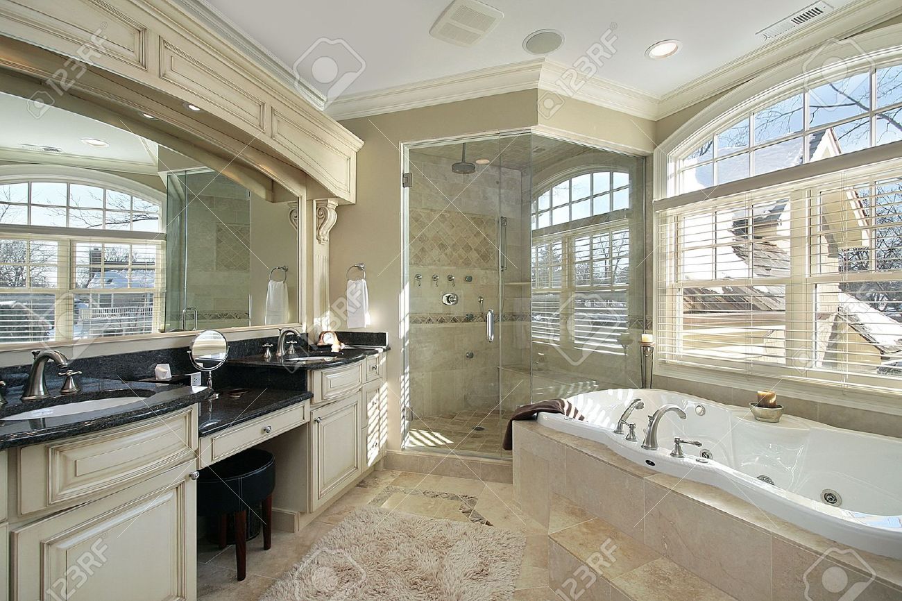 Master Bath In Luxury Home With Glass Shower Stock Photo, Picture and  Royalty Free Image. Image 6738823., image size:1300x866