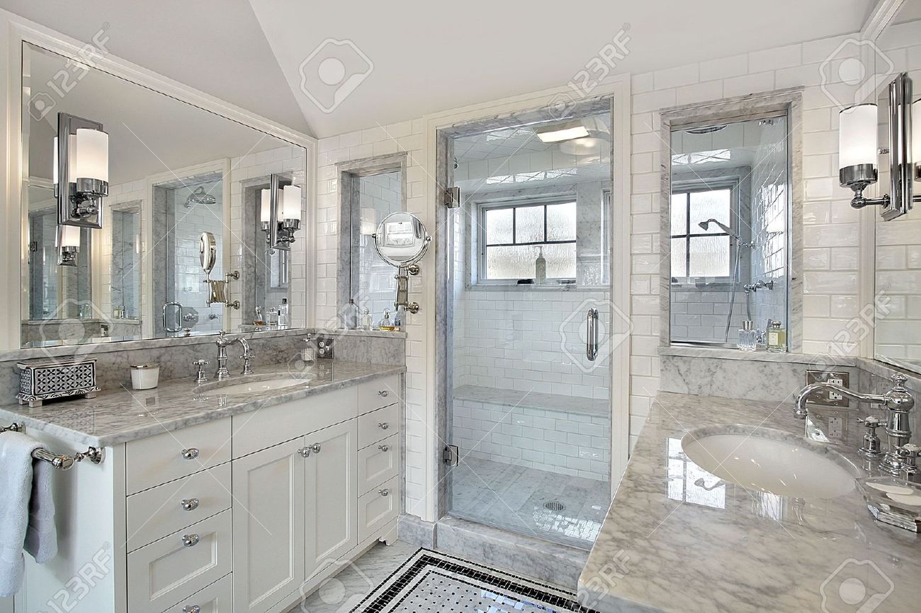 Master Bathroom En Espanol master bath in luxury home with windowed shower stock photo Master Bathroom En Espanol master bath in luxury home with windowed shower stock photo