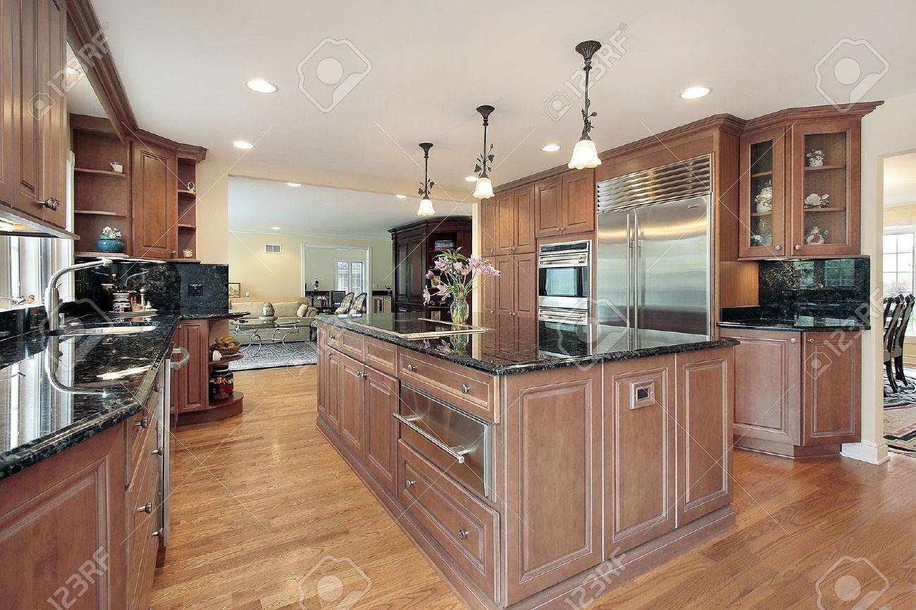 Kitchen In Luxury Home With Black Marble Countertops Stock Photo Picture And Royalty Free Image Image 6739872