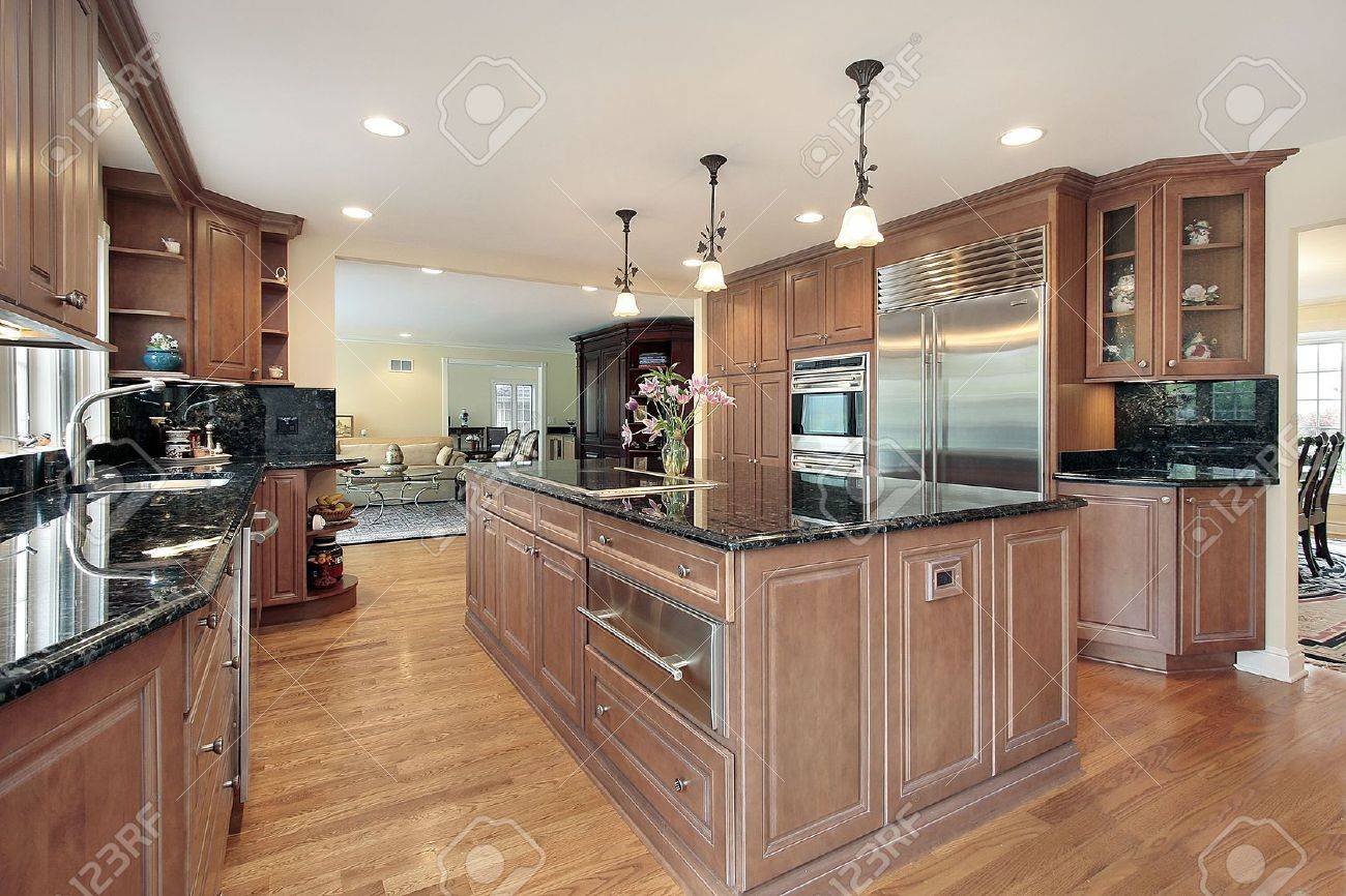 Kitchen In Luxury Home With Black Marble Countertops Stock Photo Picture And Royalty Free Image Image