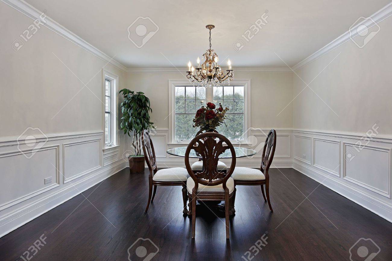 Dining Room In Luxury Home With Dark Wood Flooring Stock Photo Dining Room In Luxury Home With Dark Wood Flooring Stock Photo