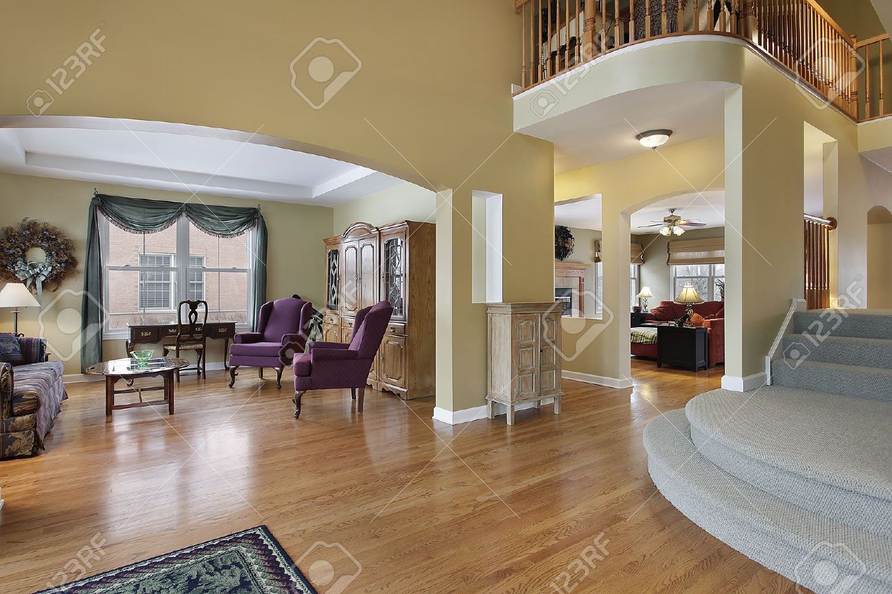 Foyer In Upscale Home With Living Room View Stock Photo Picture