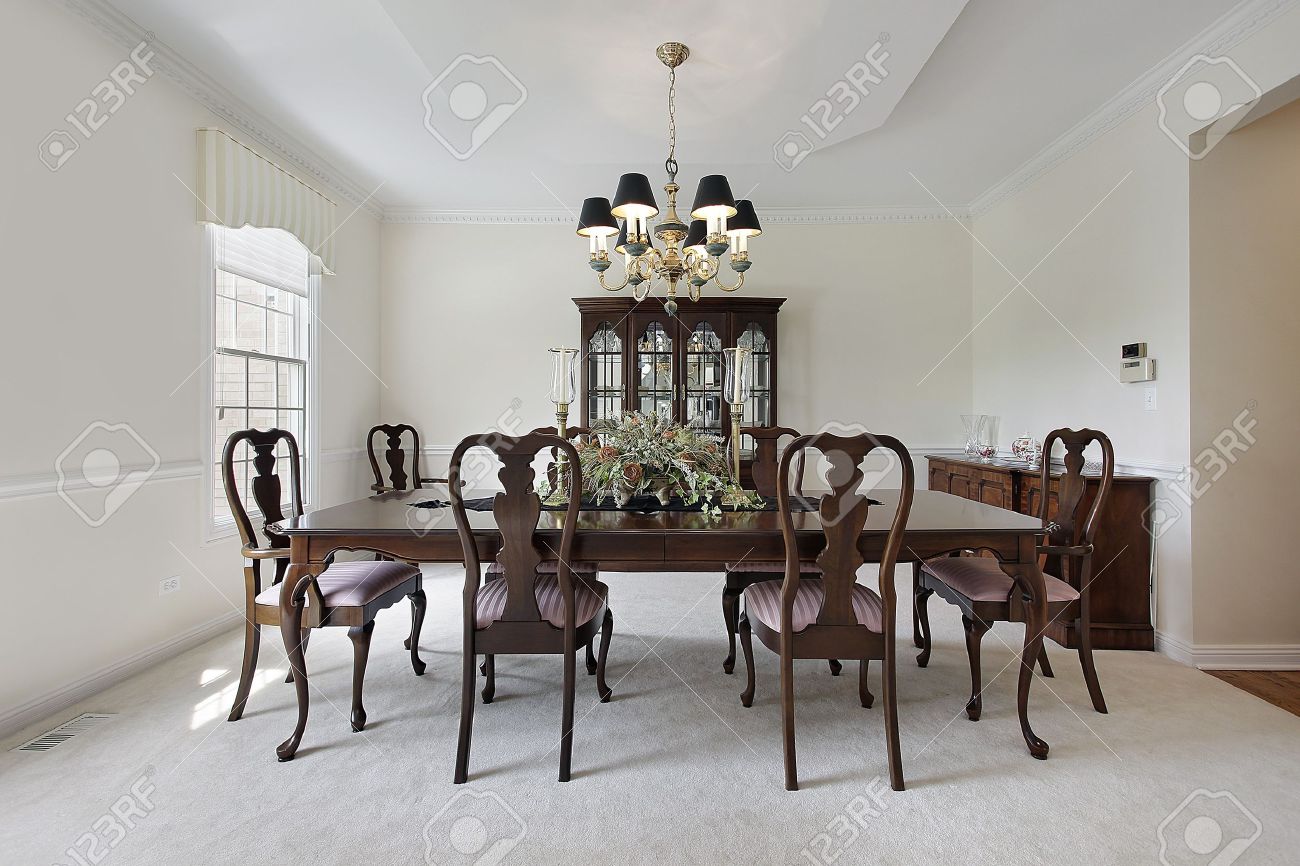 traditional formal dining room with white carpeting stock photo traditional formal dining room with white carpeting stock photo