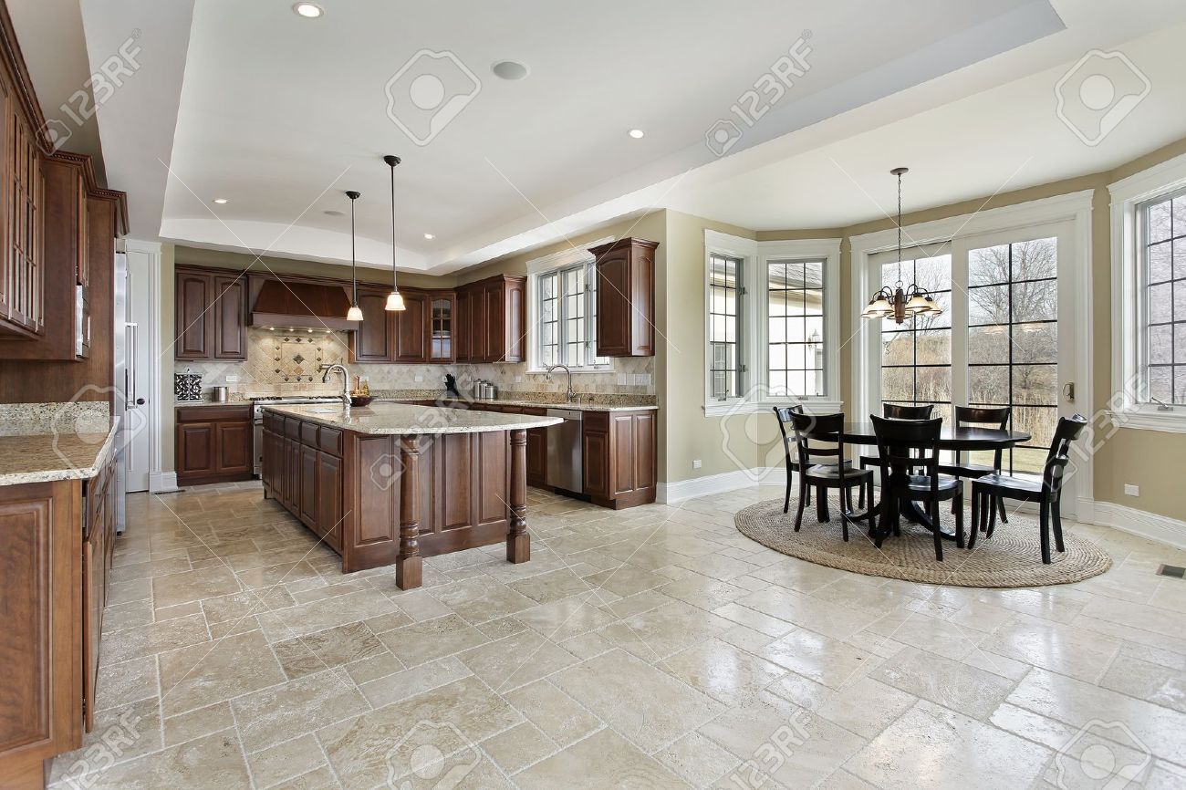 Large Kitchen In Luxury Home With Eating Area Stock Photo Picture