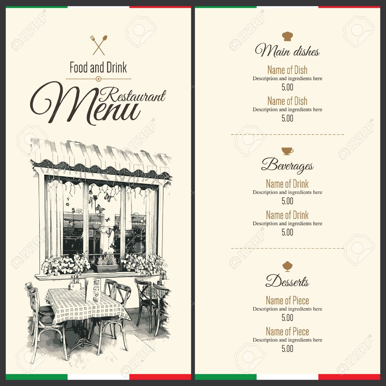 Retro restaurant menu design. With a sketch pictures - 43961375 Retro restaurant menu design. With a sketch pictures - 43961375