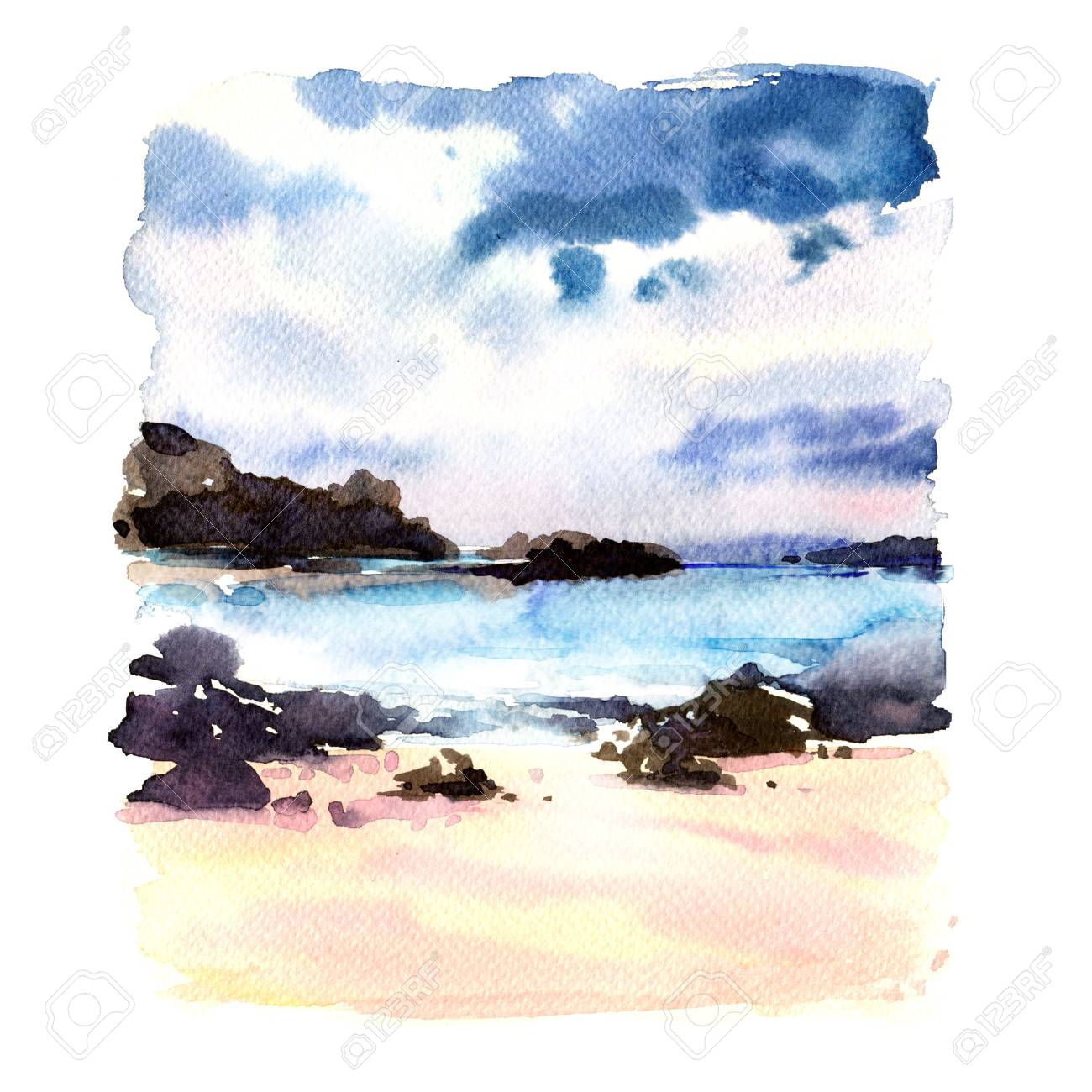 Download Beautiful Tropical Beach With Rocks In The Water Seascape Sea Stock Photo Picture And Royalty Free Image Image 77949384