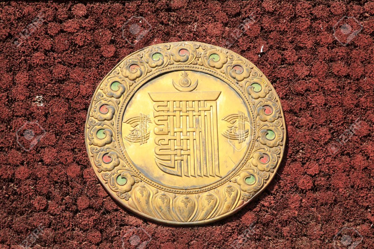 mysterious buddhist patterns and symbols in a temple closeup