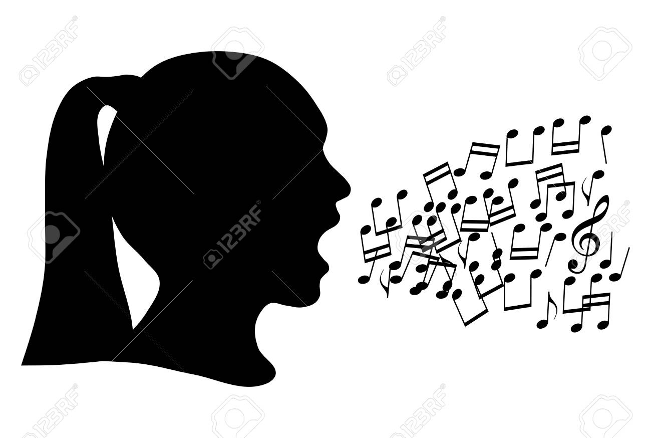 Black Silhouette Head Girl And Note As Singing Royalty Free SVG ...