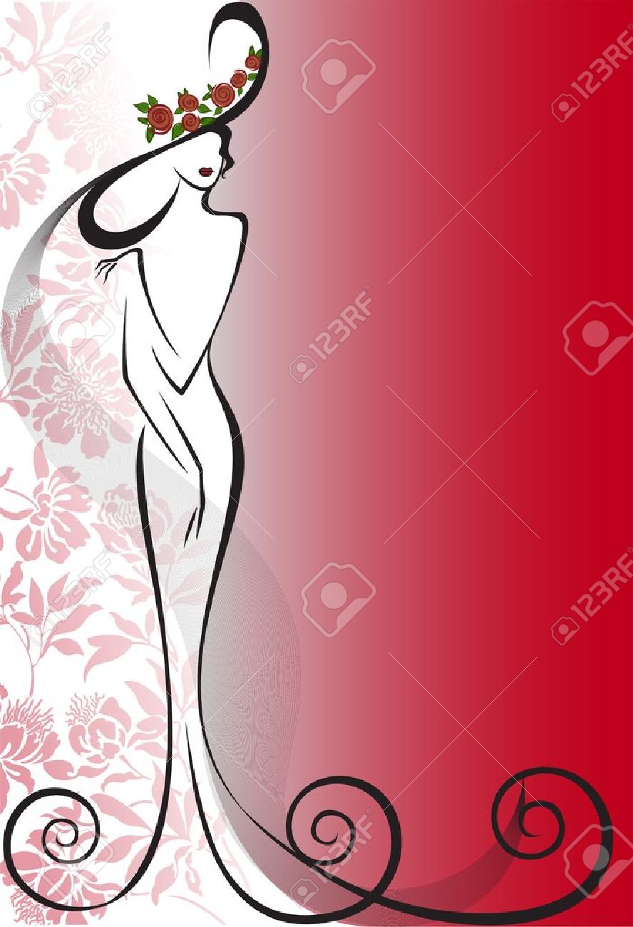 Silhouette Of A Slender Woman In A Long Dress And Hat On A Red Background  Royalty Free SVG, Cliparts, Vectors, and Stock Illustration. Image 9113250., image size:888x1300