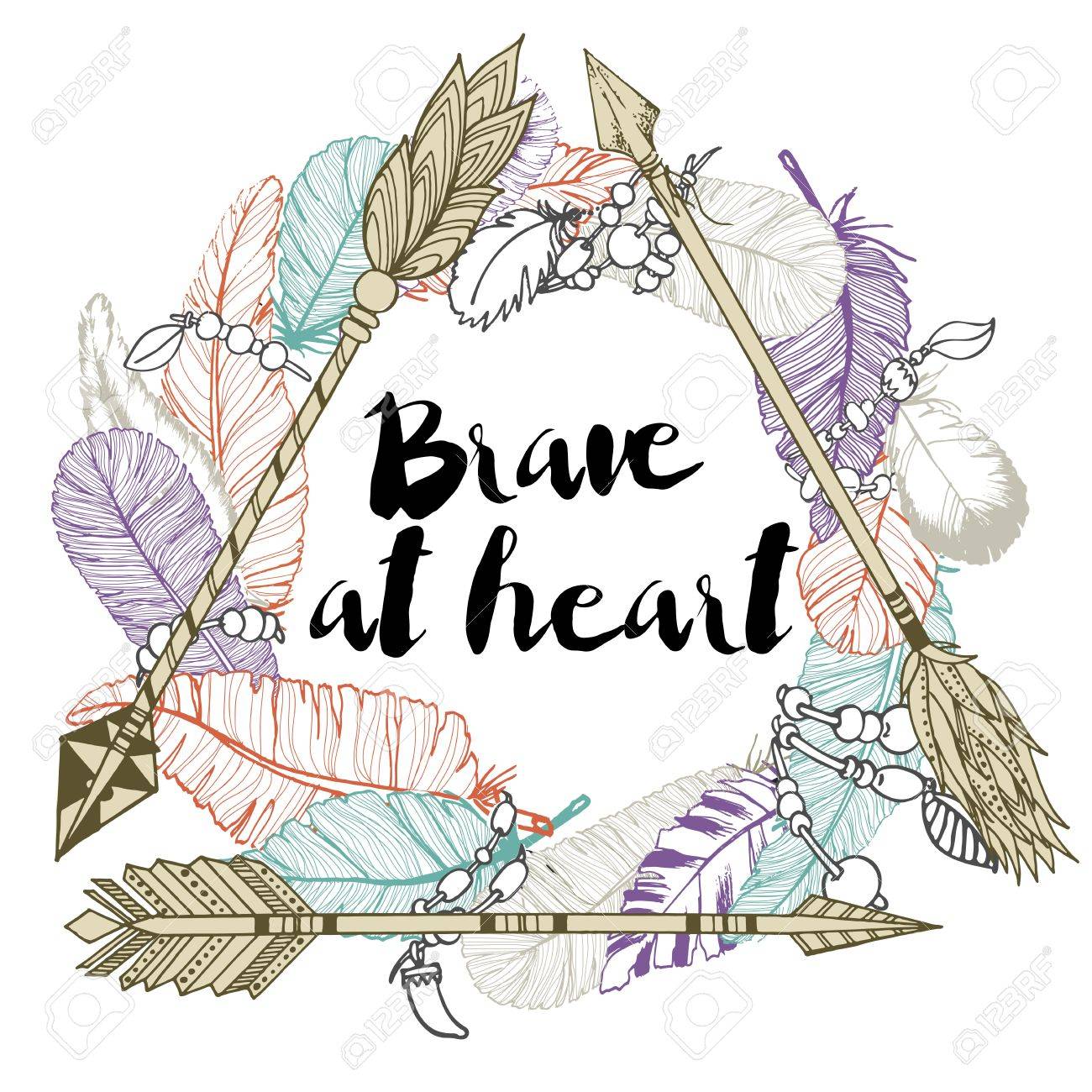 デルタと羽の花輪を作る 3 の矢印のベクトル イラスト 引用をレタリング飾られています 勇敢になります 手には 色自由奔放に生きるシックなイラスト が描かれました のイラスト素材 ベクタ Image