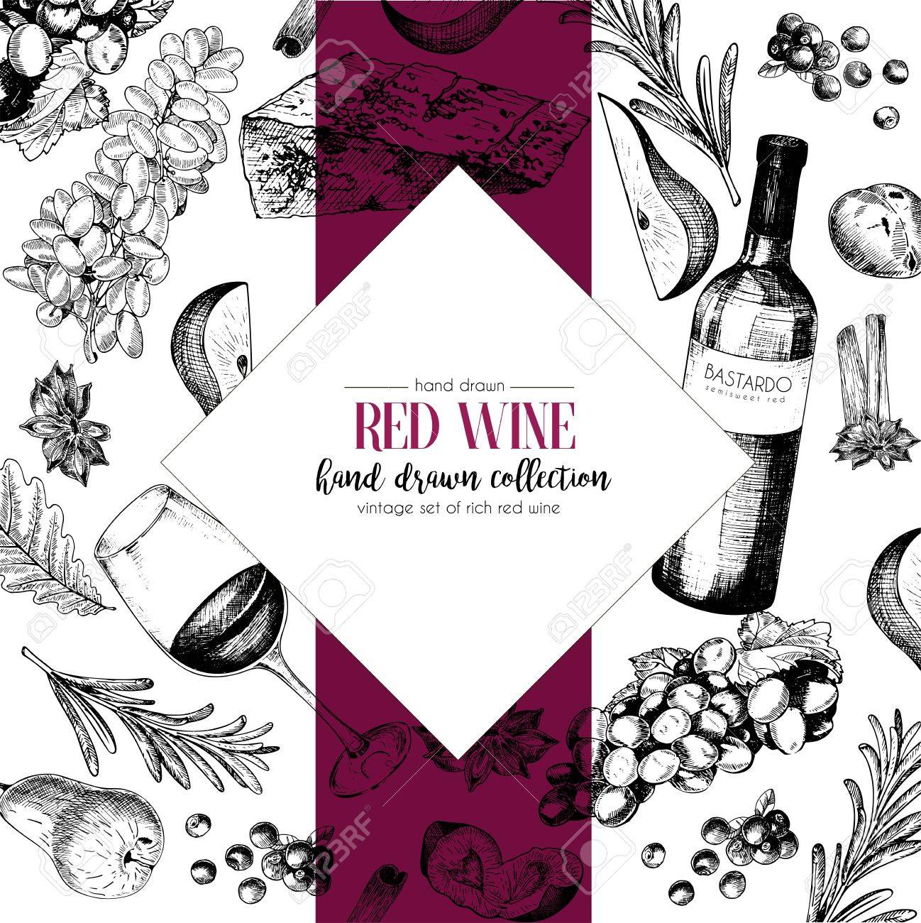 vector hand drawn chevron template illustration of wine and