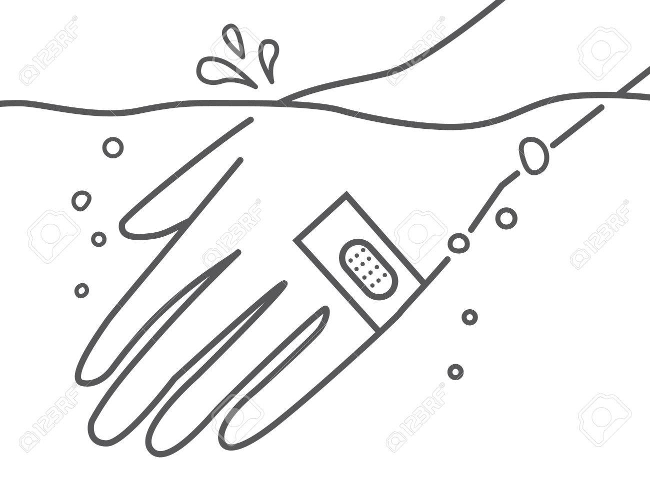 スティック防水包帯石膏と水で手を守るアウトラインの病変 のイラスト素材 ベクタ Image