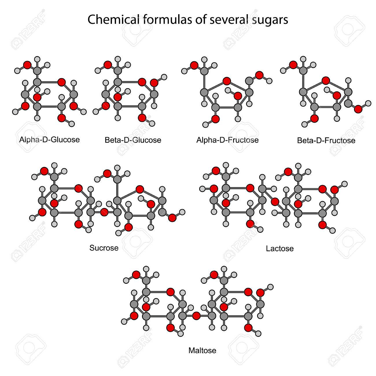 Structural chemical formulas of some sugars, 2d illustration, isolated on white background - 31597571 Structural chemical formulas of some sugars, 2d illustration, isolated on white background - 31597571