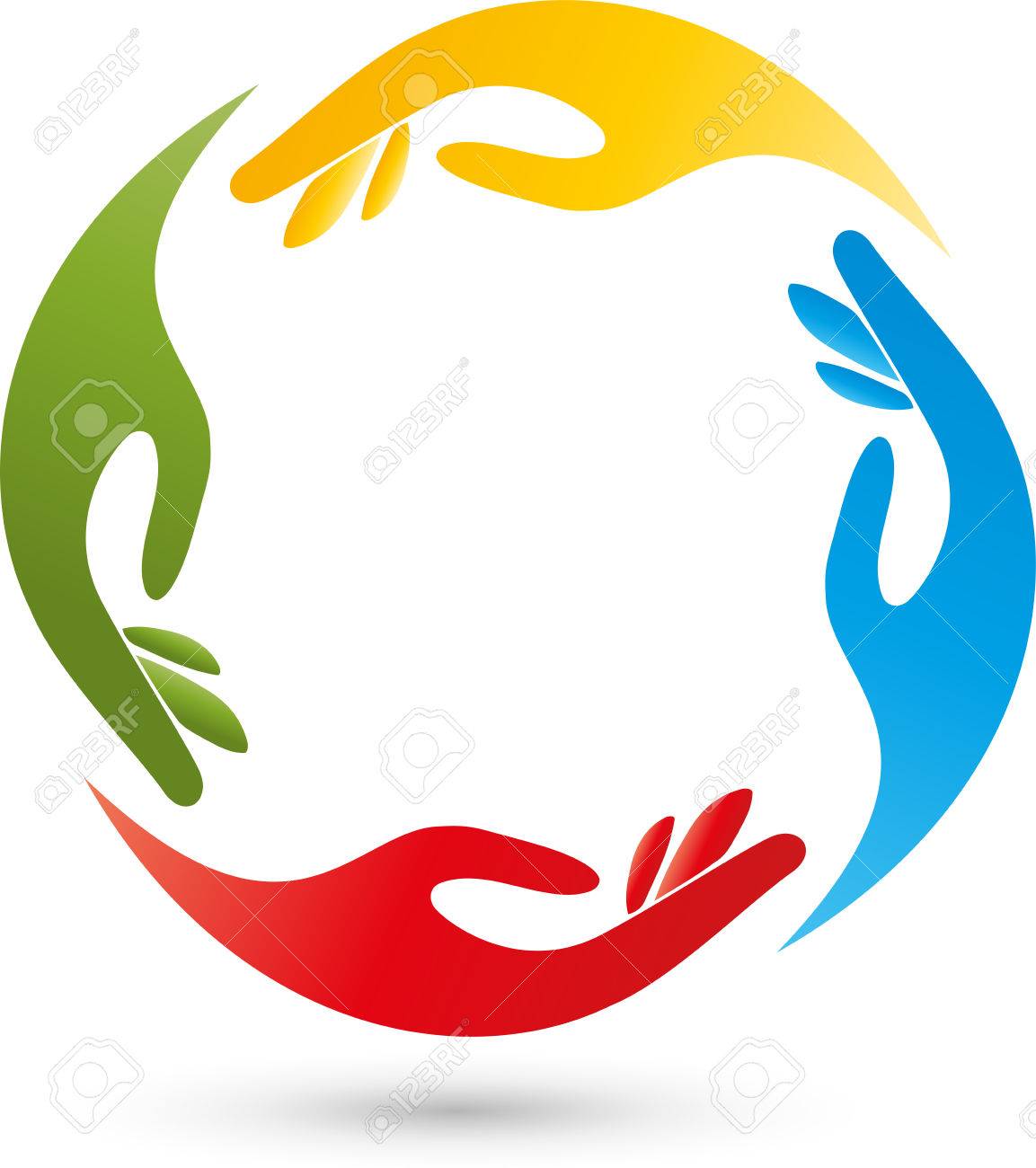 four hands helpers team logo royalty free cliparts vectors and