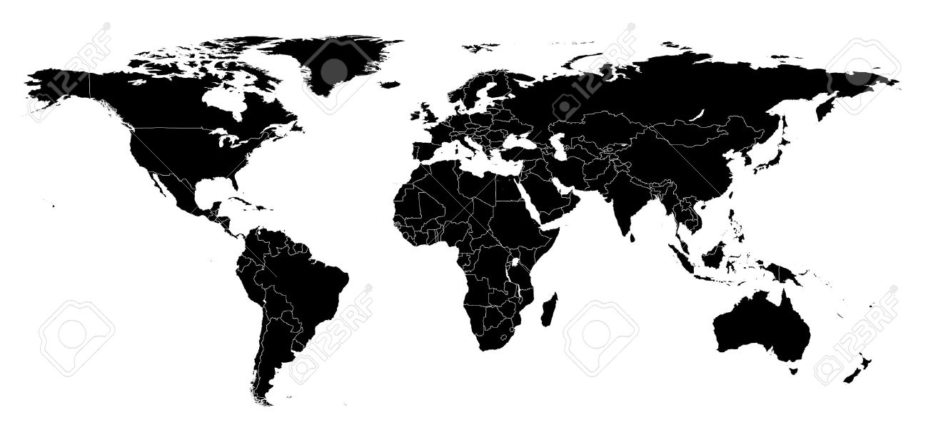 world map continents black and white