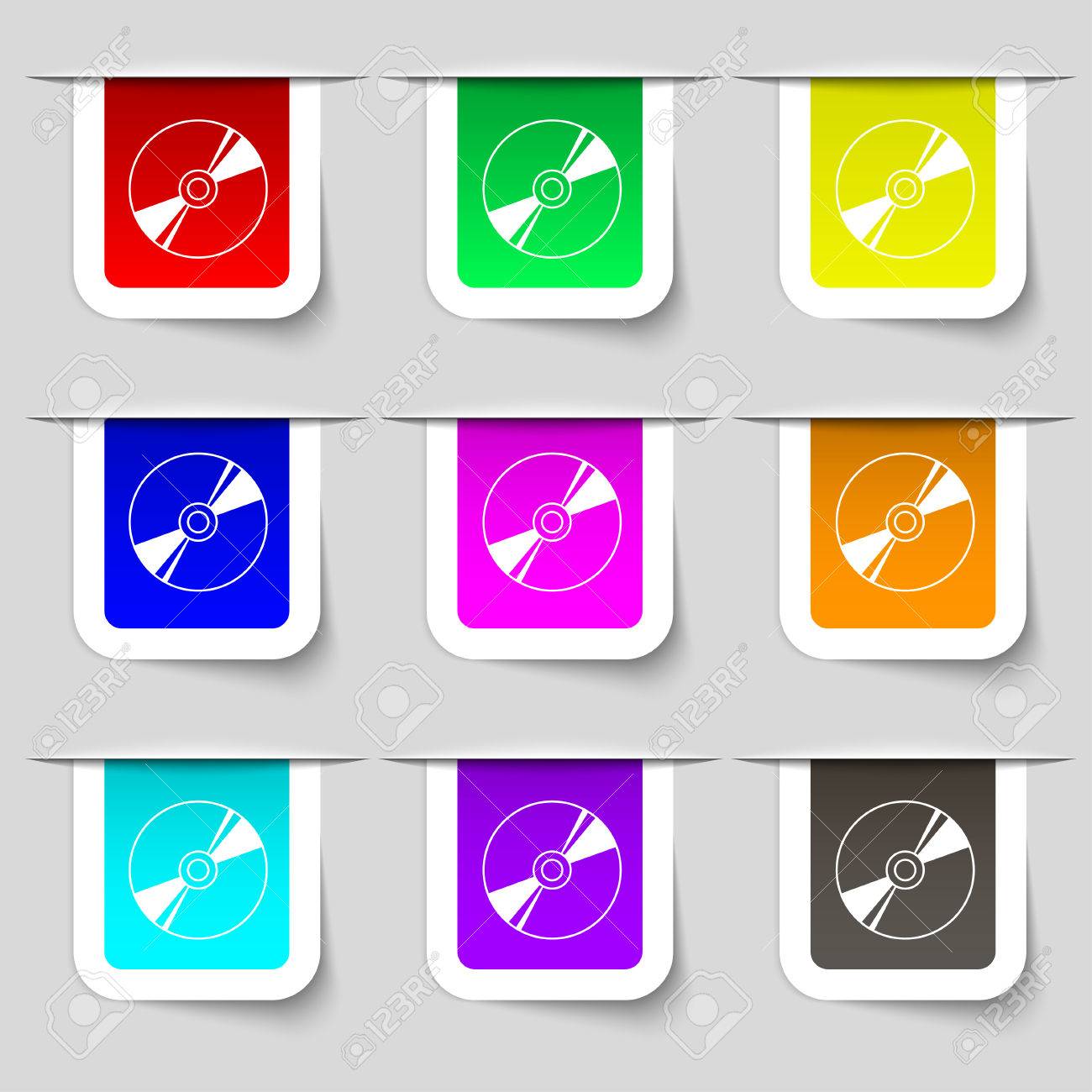 cd dvd compact disk blue ray icon sign set of multicolored labels for dvd