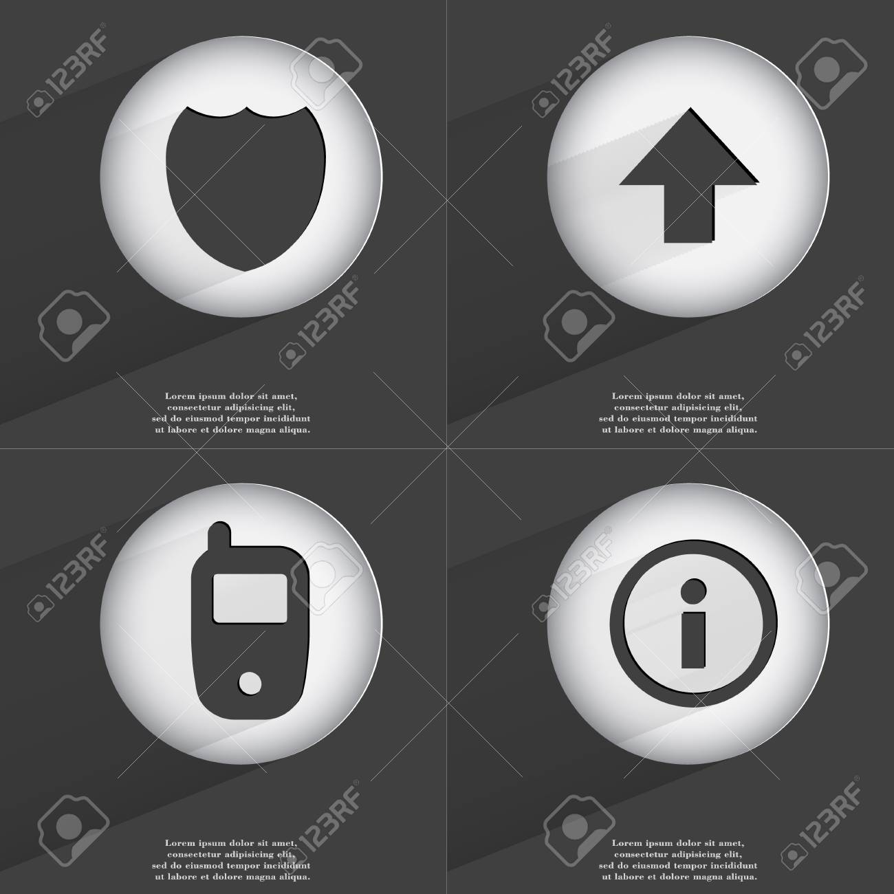 Abzeichen Gerichteten Pfeil Nach Oben Handy Informationen Symbol Zeichen Satz Von Schaltflachen Mit Einem Flachen Design Vektor Illustration Lizenzfreie Fotos Bilder Und Stock Fotografie Image