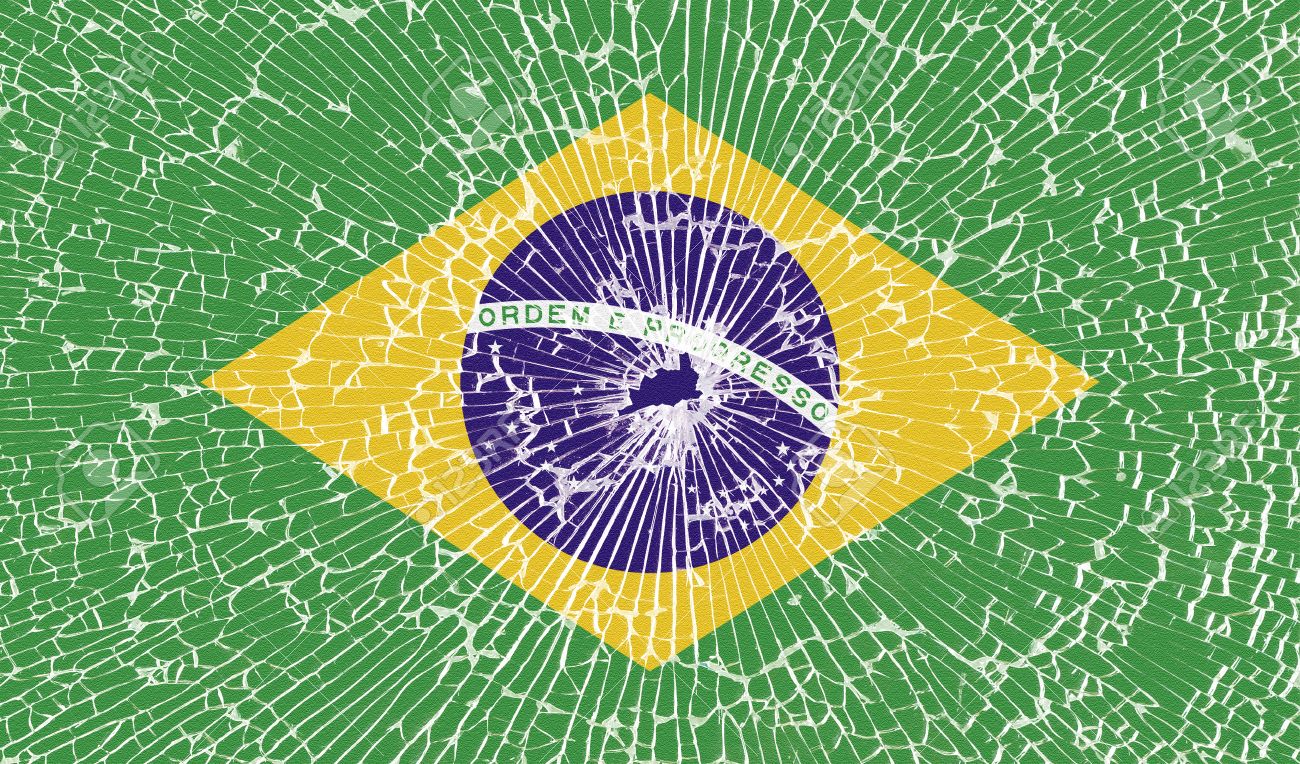 Flags Of Brazil With The Texture Of Broken Glass. Illustration ...