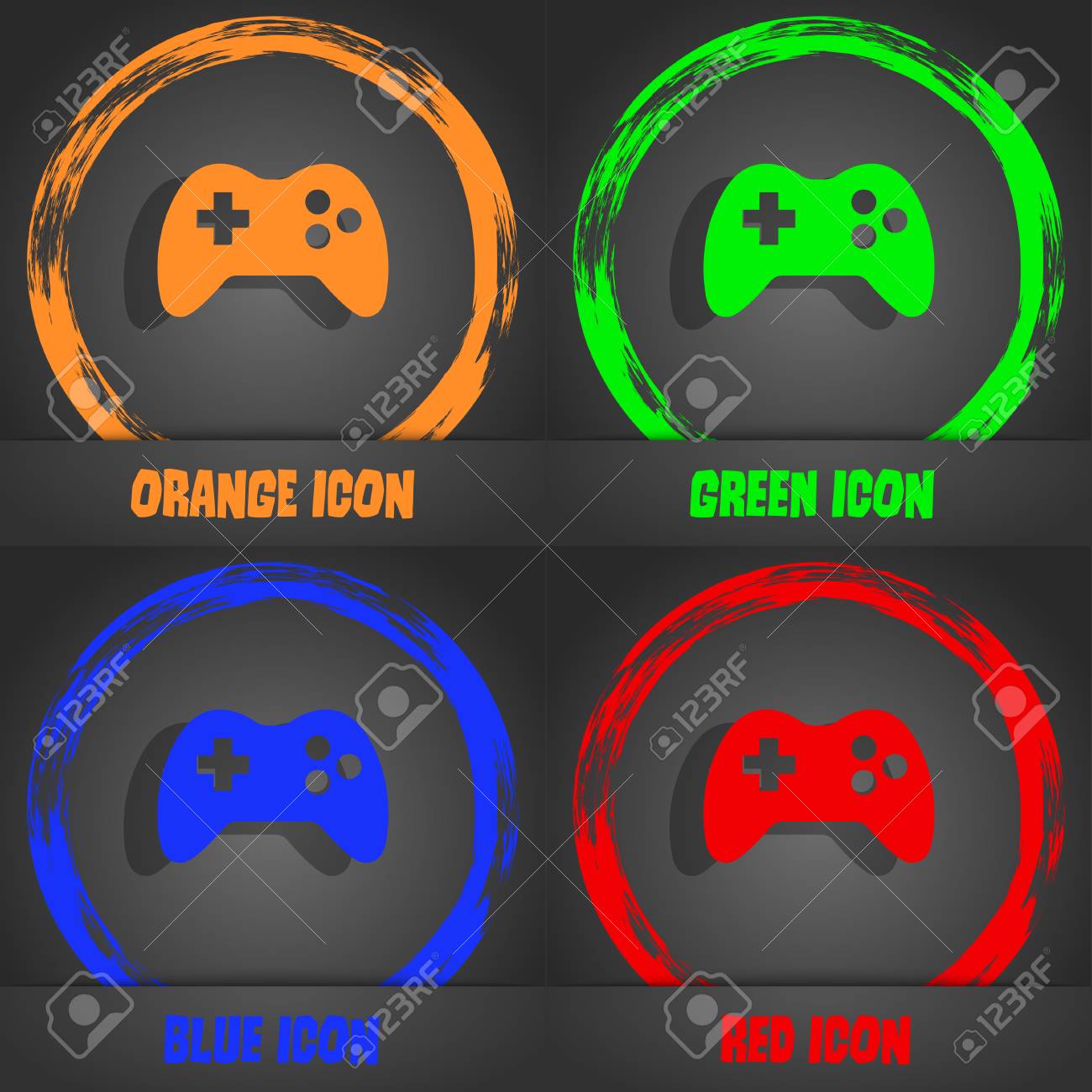 ジョイスティック記号アイコン ビデオ ゲームのシンボル おしゃれなモダンなスタイル オレンジ 緑 青 赤のデザイン ベクトル図 のイラスト素材 ベクタ Image