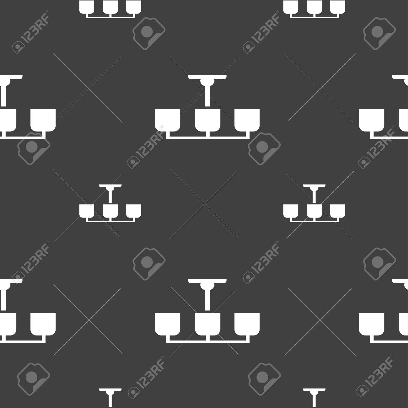 Chandelier Light Lamp Icon Sign. Seamless Pattern On A Gray ... Chandelier Light Lamp Icon Sign. Seamless Pattern On A Gray ...