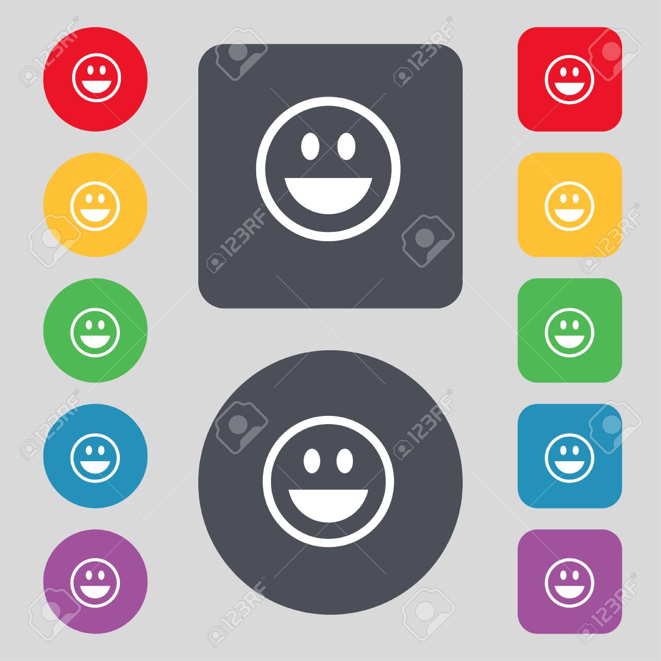 面白い顔アイコンの記号 12 色のボタンのセットです フラットなデザイン 図 の写真素材 画像素材 Image