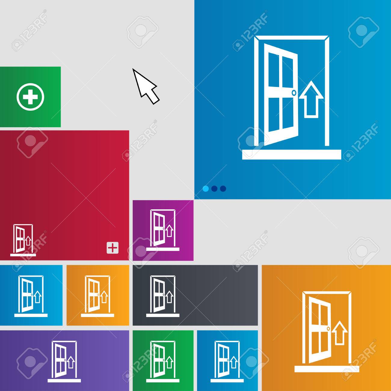 ドア Enter または出口アイコンの記号 Metro スタイルのボタン カーソルのポインターとモダンなインターフェイスの Web サイトのボタン 図 の写真素材 画像素材 Image
