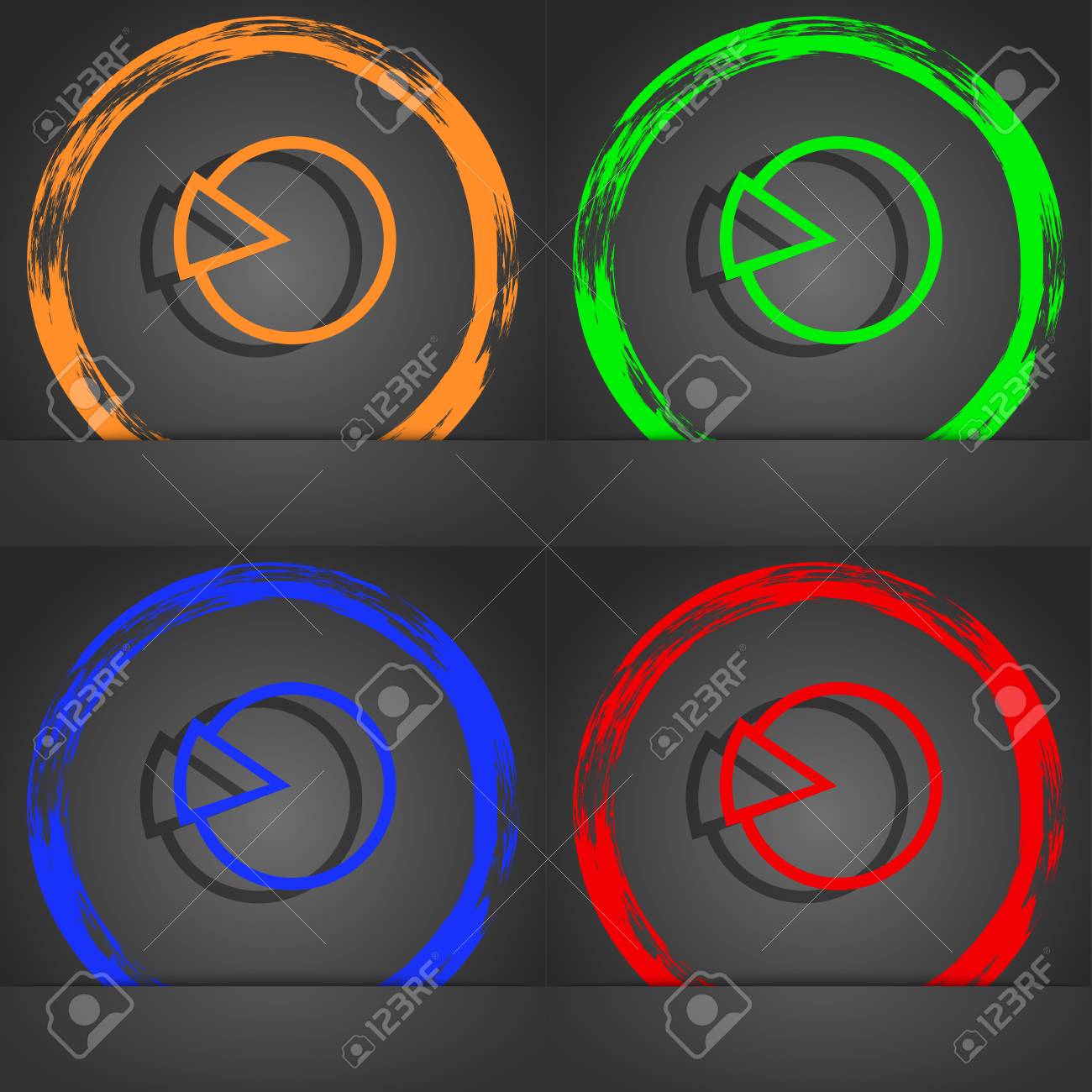 円グラフ グラフ アイコンのシンボル おしゃれなモダンなスタイル オレンジ 緑 青 緑のデザイン 図 の写真素材 画像素材 Image