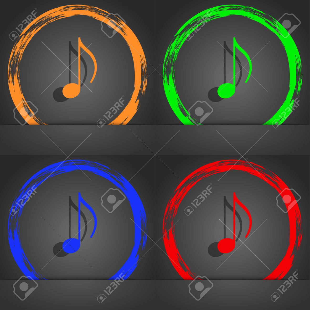 音符 音楽 着メロ アイコンのシンボル おしゃれなモダンなスタイル オレンジ 緑 青 緑のデザイン 図 の写真素材 画像素材 Image