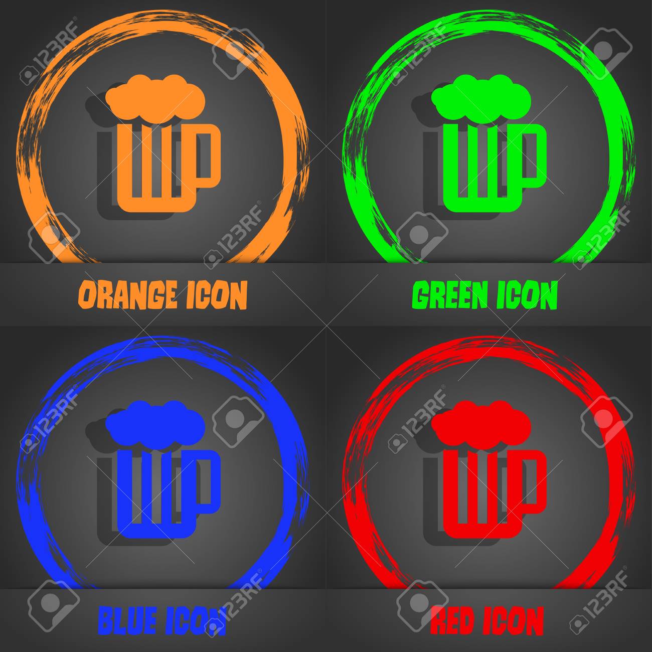 泡アイコンとビールのグラス おしゃれなモダンなスタイル オレンジ 緑 青 赤のデザイン 図 の写真素材 画像素材 Image
