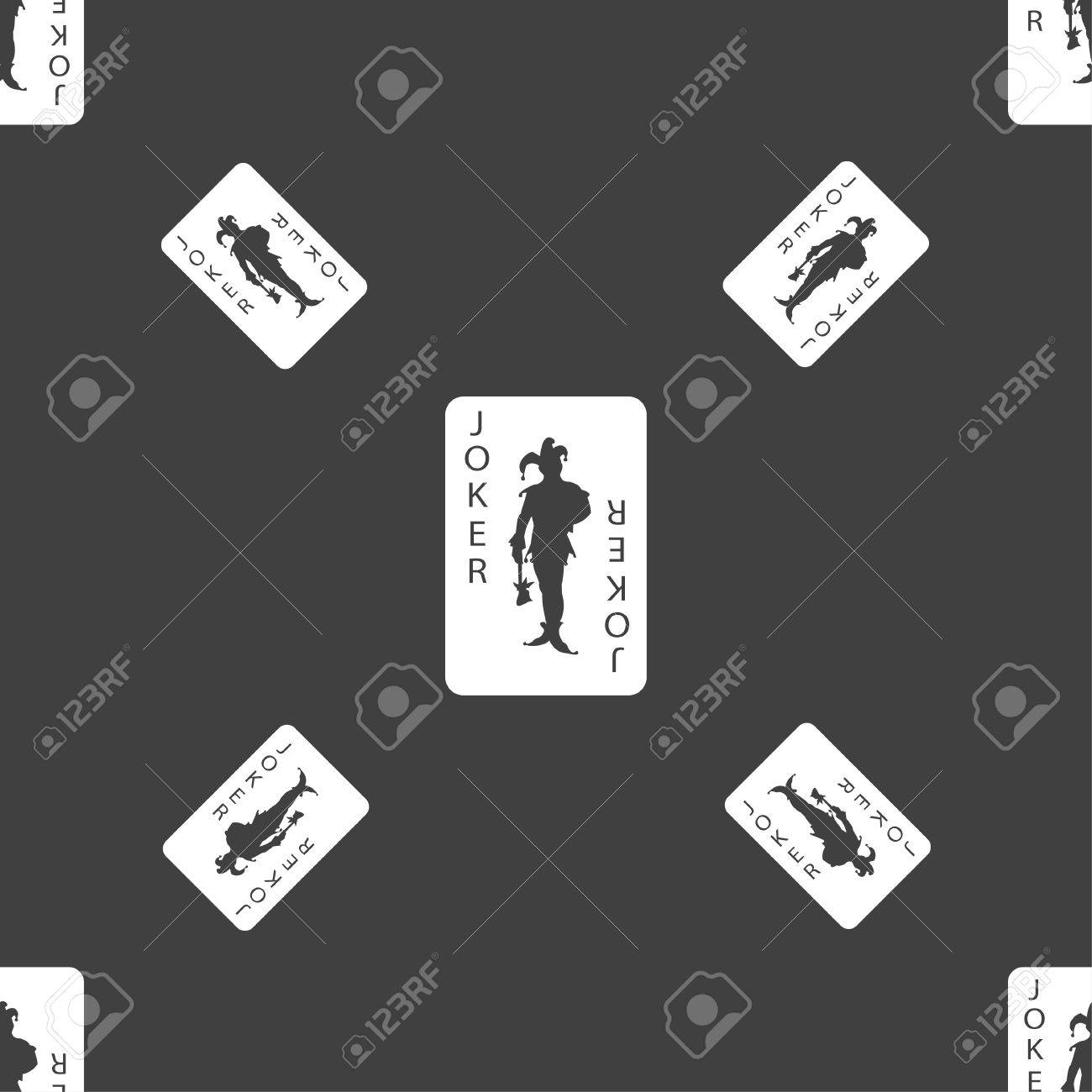 単一のトランプ ジョーカー アイコン記号 灰色の背景にシームレス
