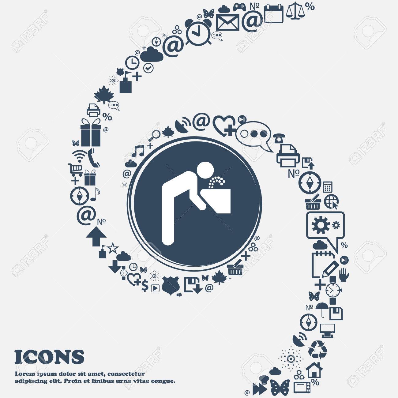 Trinkbrunnen Symbol Zeichen In Der Mitte Rund Um Die Vielen Schonen Symbole In Einer Spirale Verdreht Sie Konnen Jeweils Separat Fur Ihr Design Verwenden Vektor Illustration Lizenzfrei Nutzbare Vektorgrafiken Clip Arts Illustrationen Image 59247241