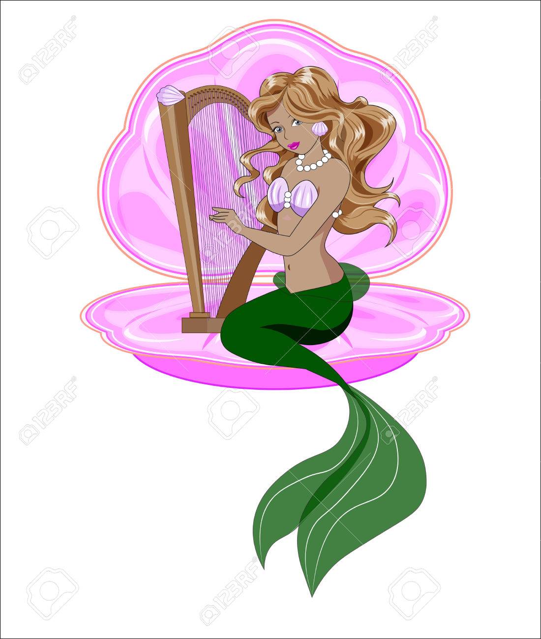 長い髪とリトル マーメイド ハープを果たしています のイラスト素材 ベクタ Image 長い髪とリトル マーメイド ハープを果たしています のイラスト素材 ベクタ Image