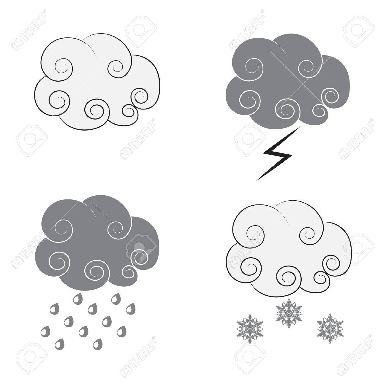 雲のアニメーション スタイル 黒 グレー 天気のアイコンの描画のイラスト素材 ベクタ Image