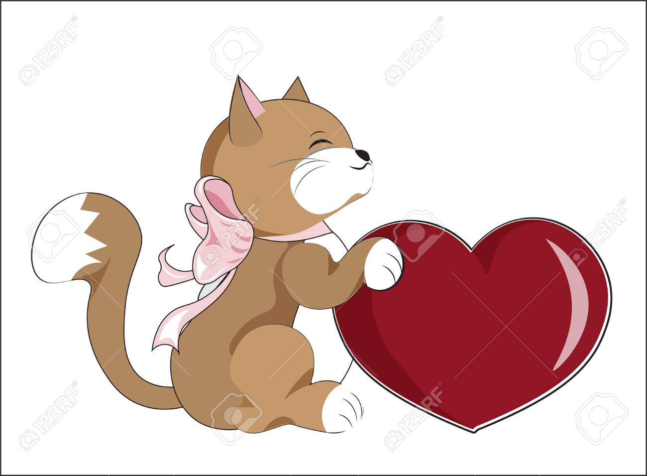 Le Petit Chaton Sourit Et Tient A C Ur La Saint Valentin Clip Art Libres De Droits Vecteurs Et Illustration Image